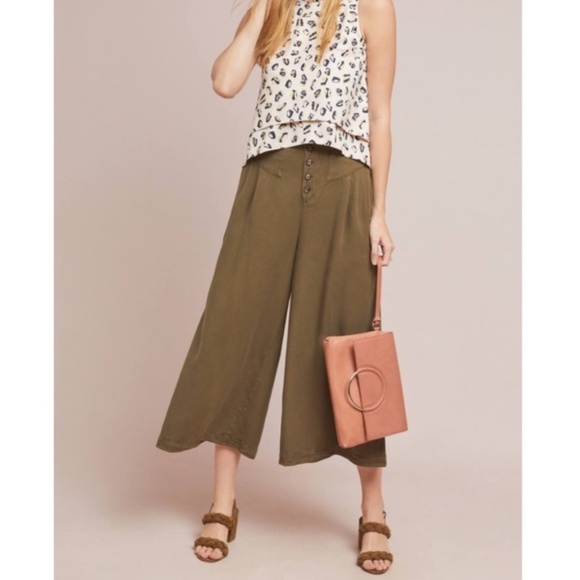 anthropologie green oceanside wide leg crop pants xs